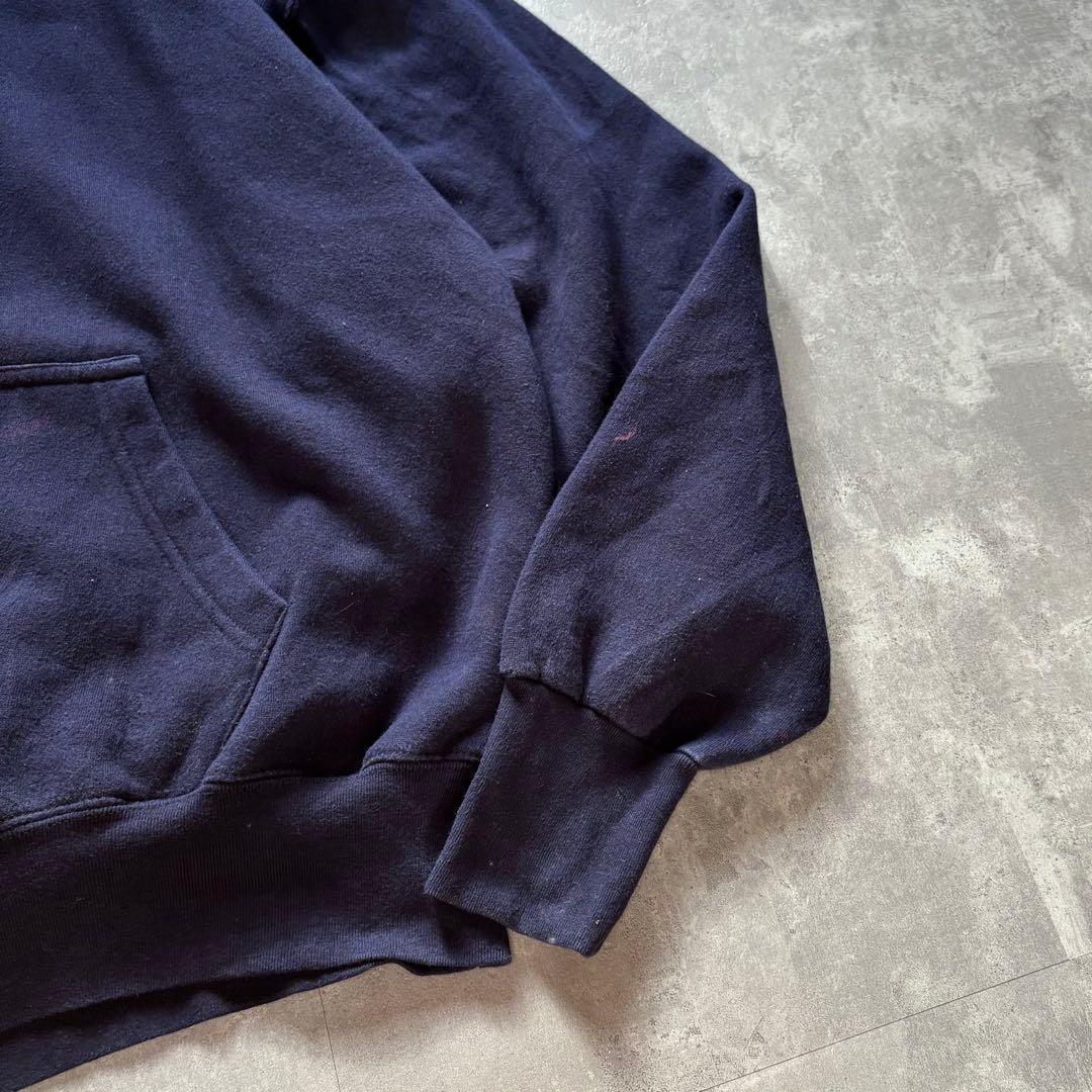 90s ヴィンテージ古着 肉厚コットンスウェットパーカー 無地フェード ネイビー
