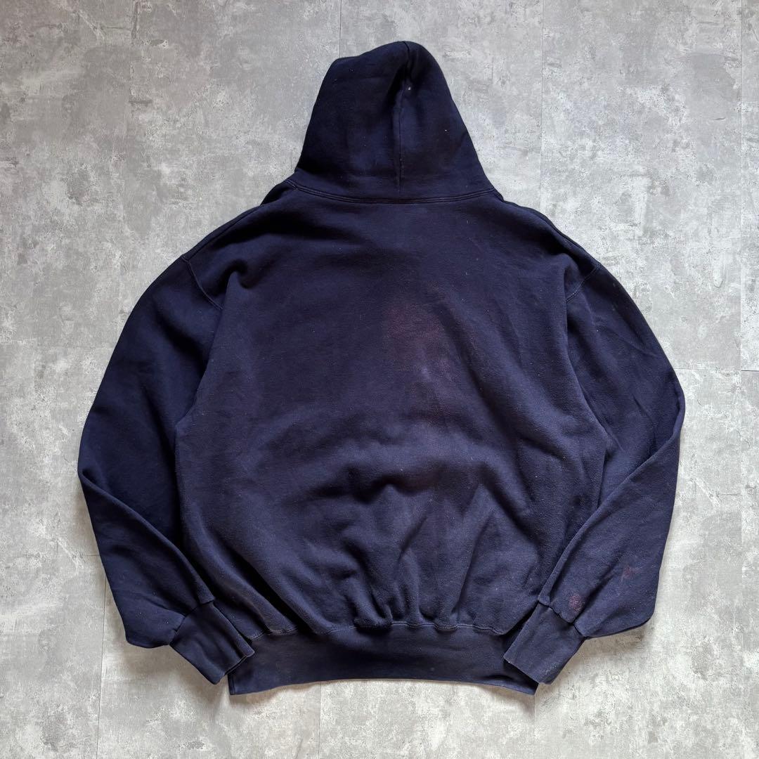 90s ヴィンテージ古着 肉厚コットンスウェットパーカー 無地フェード ネイビー