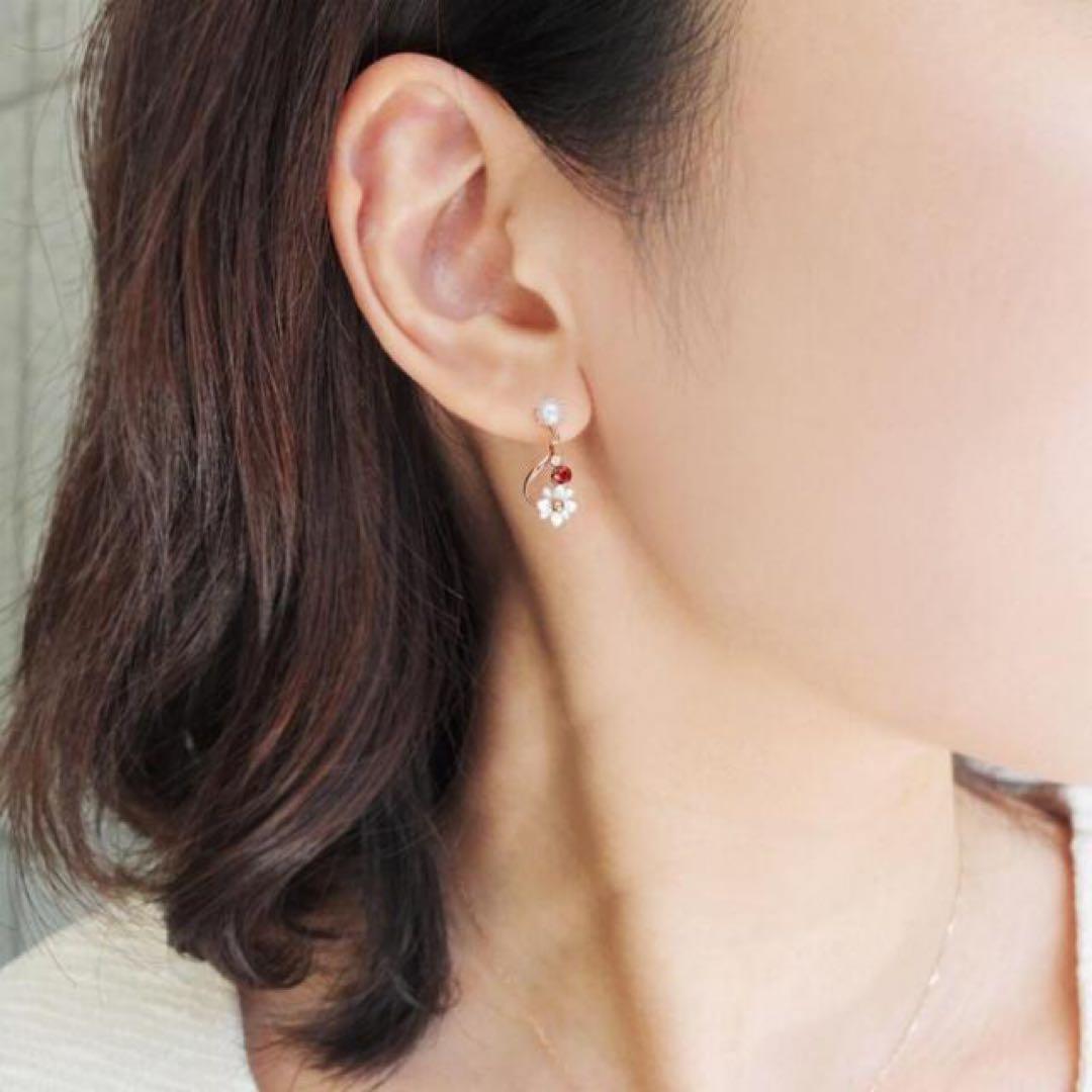 TAKE-UP　ガーネット チークポット ピアス ピンクゴールド