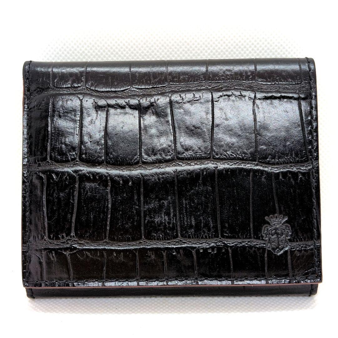 【未使用級】フェリージ　三つ折り財布　クロコ型押し　コンパクトウォレット　黒