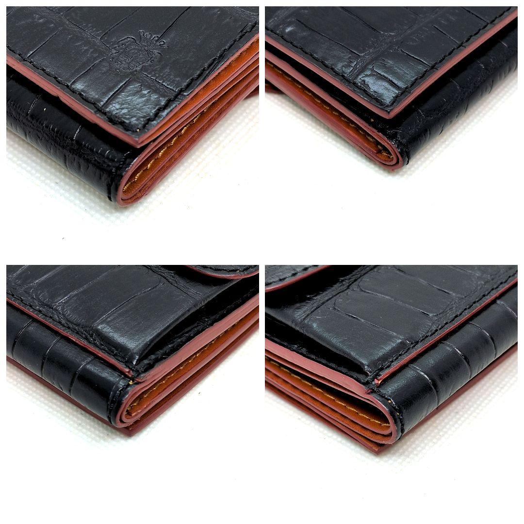 【未使用級】フェリージ　三つ折り財布　クロコ型押し　コンパクトウォレット　黒