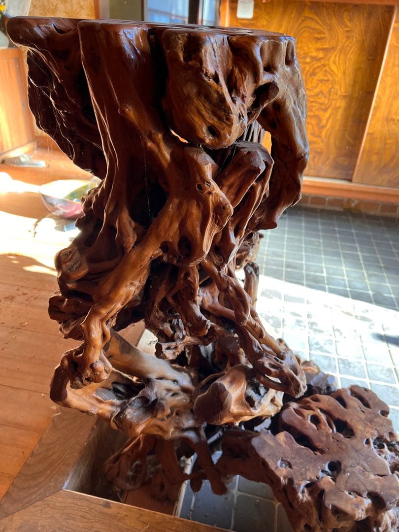 この世に二つとない奇品　変木　オブジェ　3段飾り棚　天然木