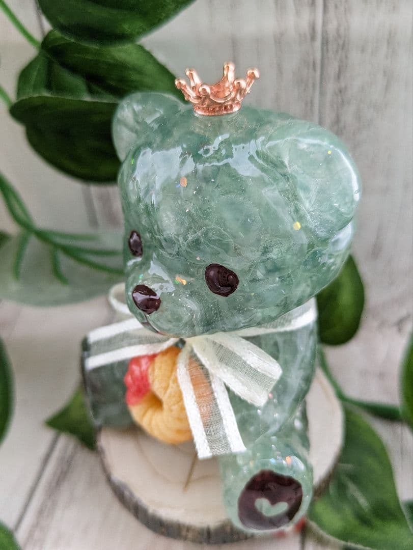 【ゼロ】グリーンフローライトのしょんぼりくまちゃん形オルゴナイト☆他１点