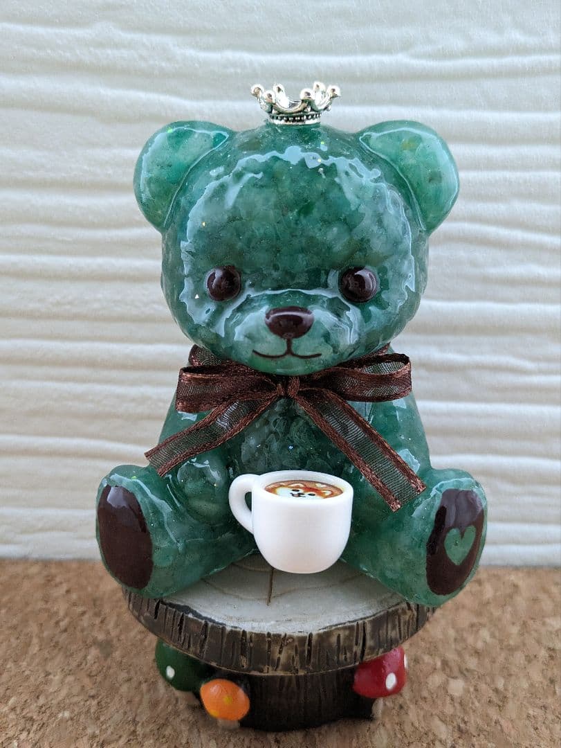 【ゼロ】グリーンフローライトのしょんぼりくまちゃん形オルゴナイト☆他１点