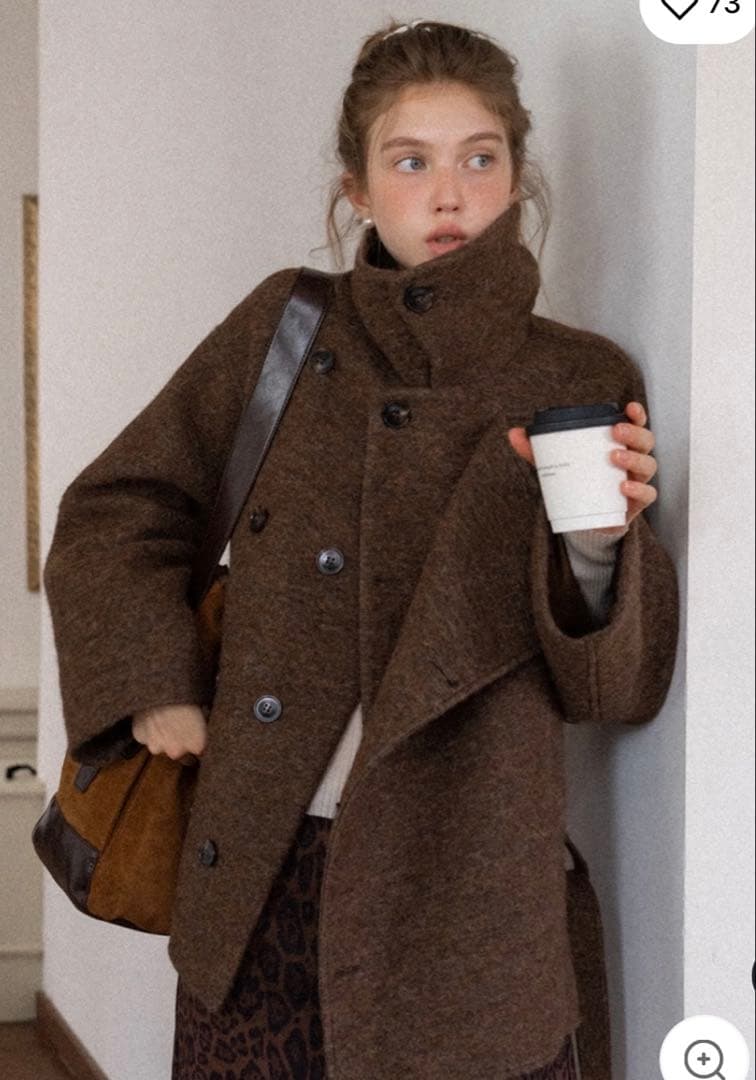 EGGKA カジュアル ウールブレンド ショートコート