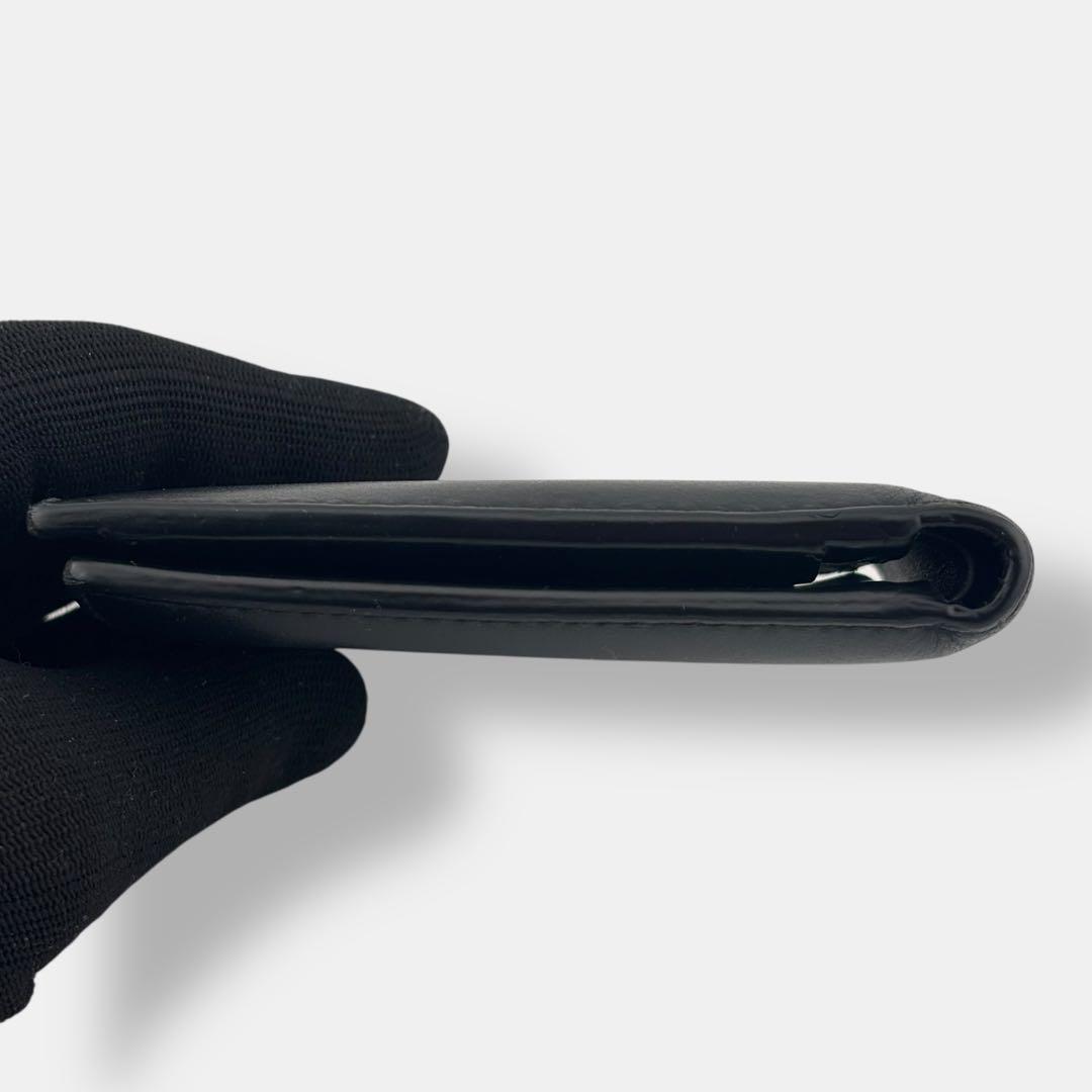 美品 現行 バーバリー 二つ折り財布 小銭入れ付 ロゴプリント レザー ブラック