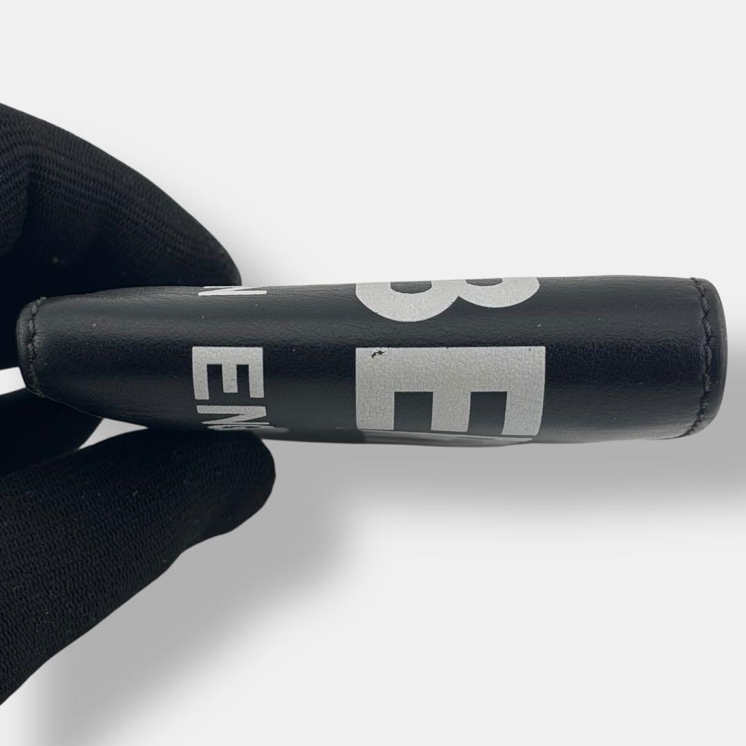 美品 現行 バーバリー 二つ折り財布 小銭入れ付 ロゴプリント レザー ブラック