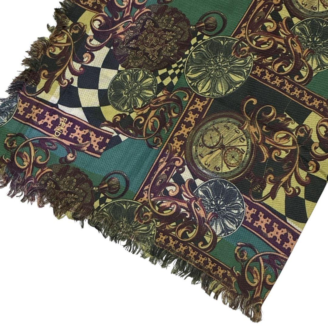 【美品】FENDI フェンディ イタリア製 刺繍ロゴ ショール 大判ストール