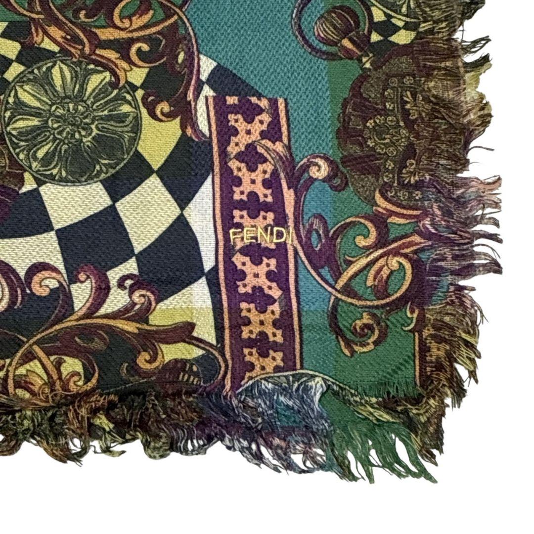 【美品】FENDI フェンディ イタリア製 刺繍ロゴ ショール 大判ストール
