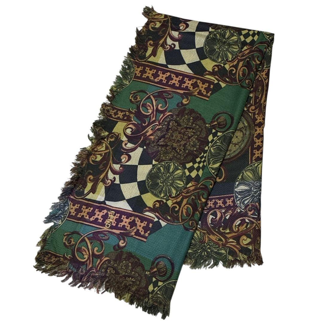 【美品】FENDI フェンディ イタリア製 刺繍ロゴ ショール 大判ストール