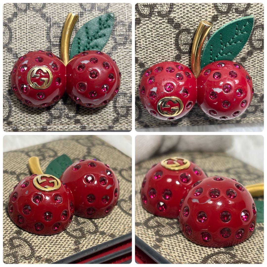 ✨美品✨ グッチ 二つ折り財布 チェリー さくらんぼ PVC GGスプリーム 赤