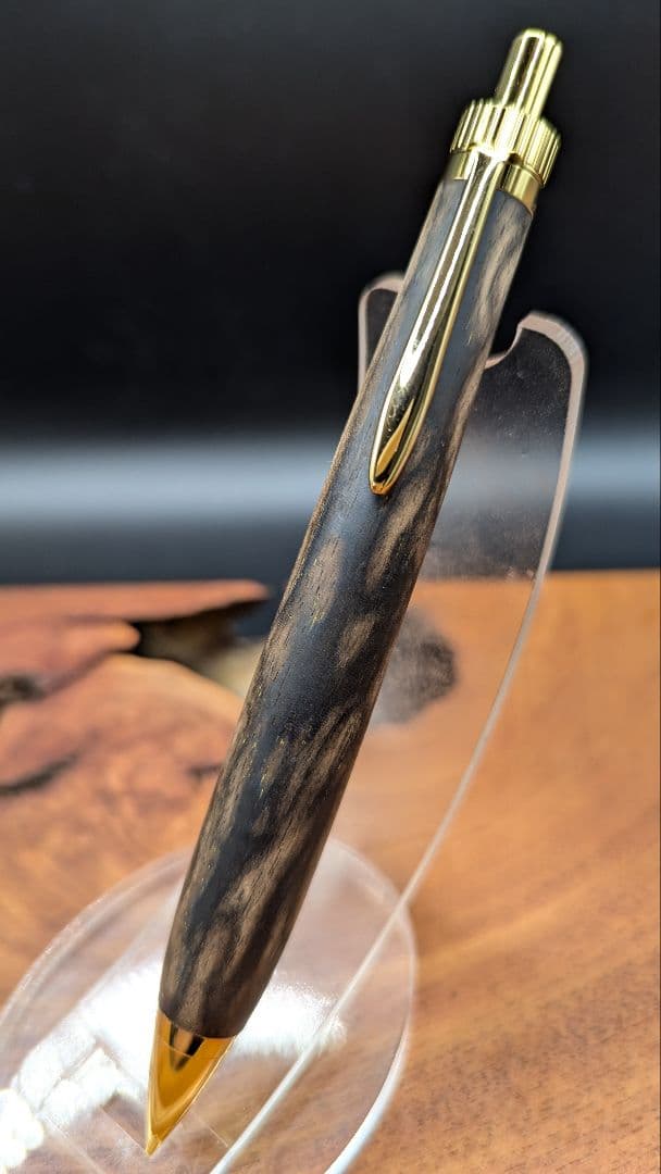 571極上　黒柿　孔雀杢　木軸シャーペン　ボールペン