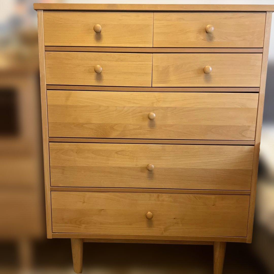 ナチュラルウッド 5段チェスト