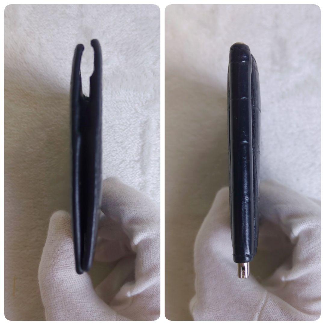 サンローラン　マネークリップ　クロコ型押しレザー　ブラック　折り財布