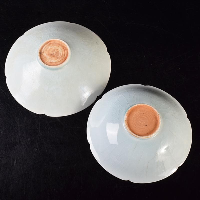 中国　影青　青白釉　陽刻　花文　輪花鉢　2点まとめて　M　R7770