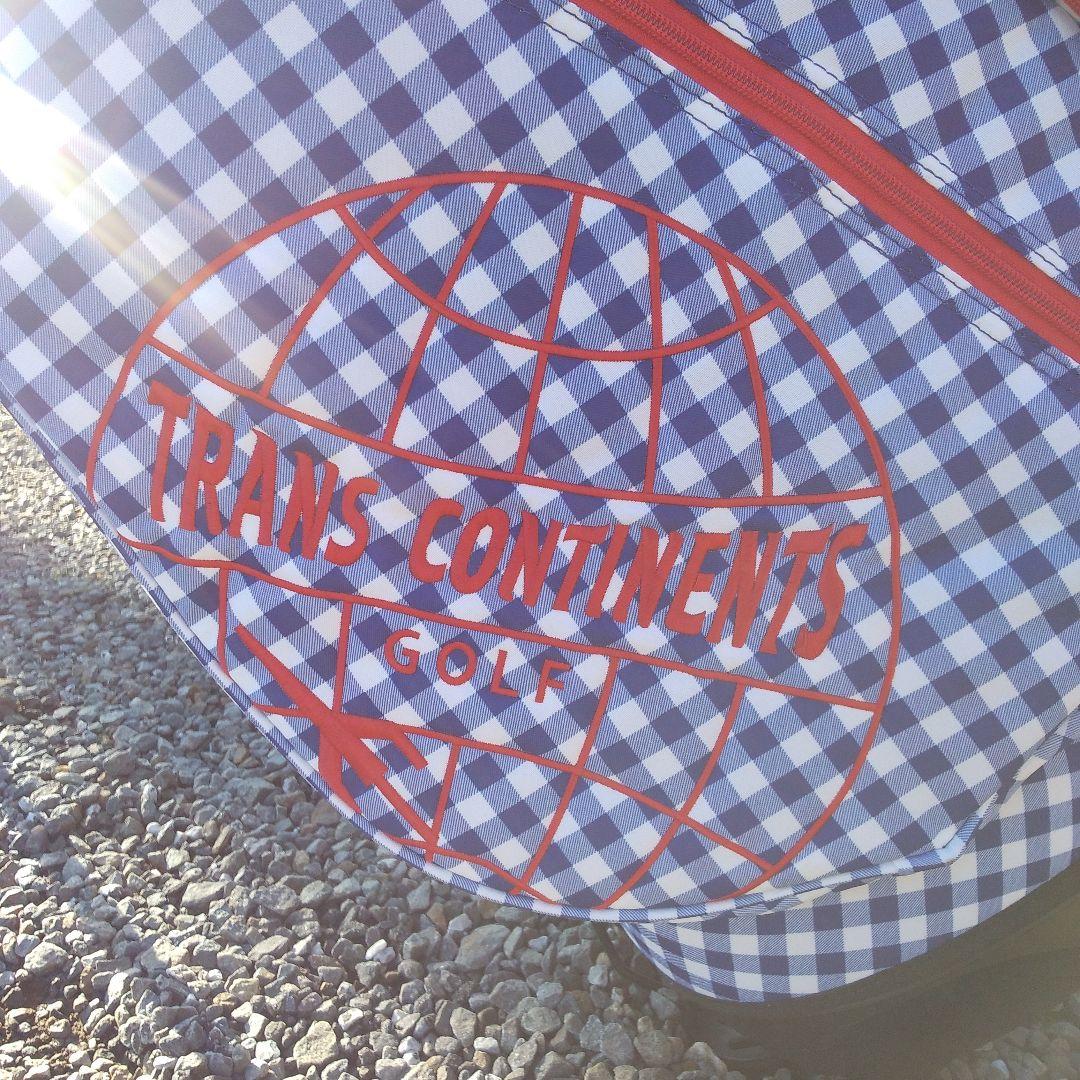トランスコンチネンツ　キャディバッグ　スタンド式　チェック　青✕赤　中古