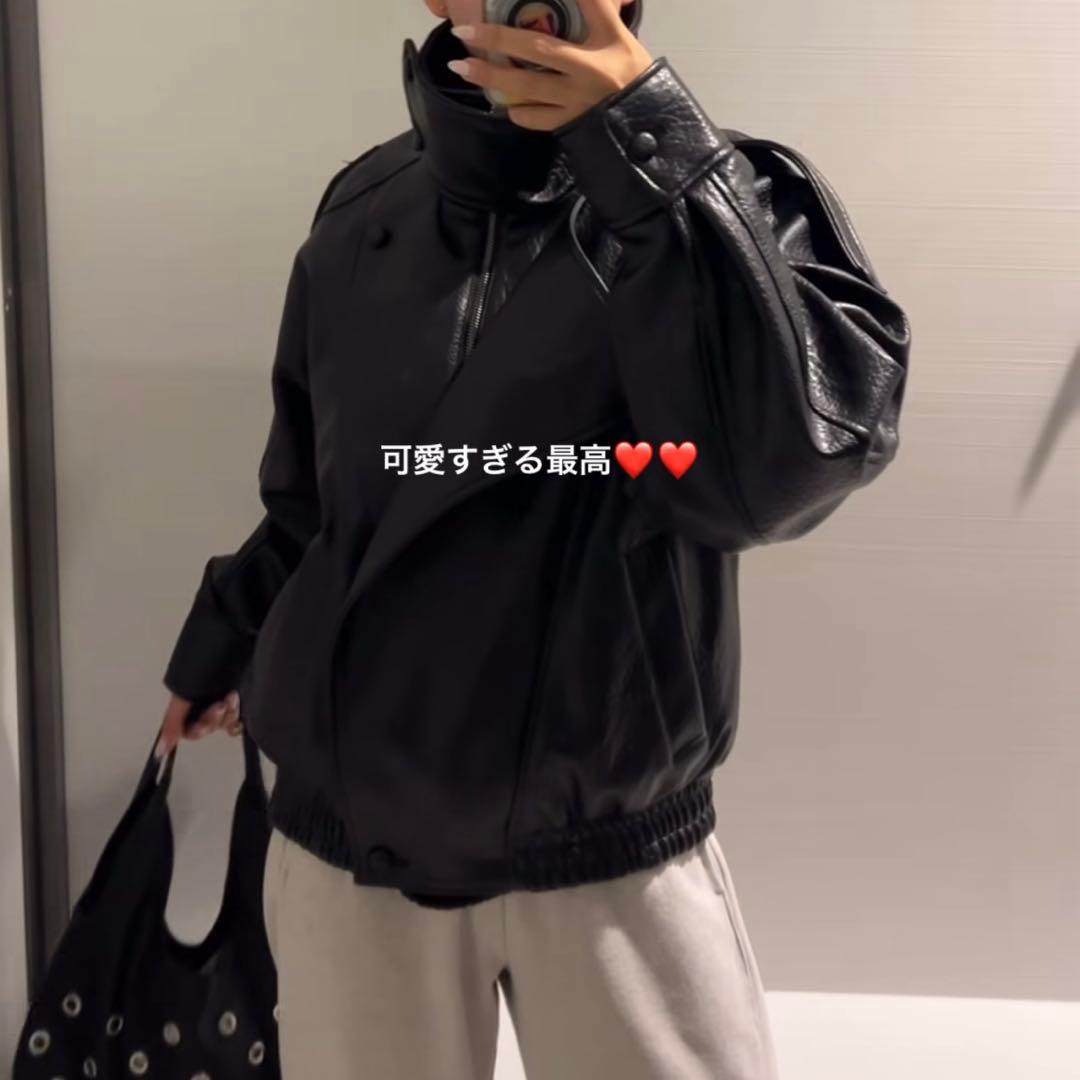 【SNSで人気！完売商品、新品タグ付き】ZARA フェイクレザージャケット、M