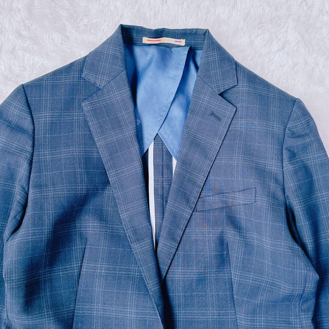 美品 オリヒカ ライム パンツ スーツ チェック ストレッチ ネイビー 紺