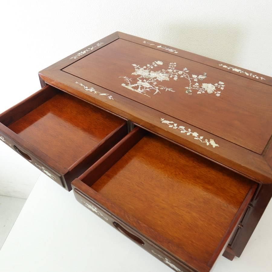 値下　花梨無垢 唐木家具 螺鈿細工 小箪笥 小引き出し 引き出し6杯