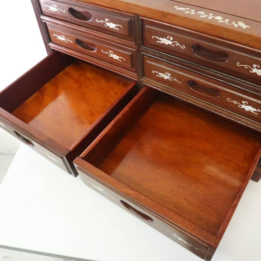 値下　花梨無垢 唐木家具 螺鈿細工 小箪笥 小引き出し 引き出し6杯