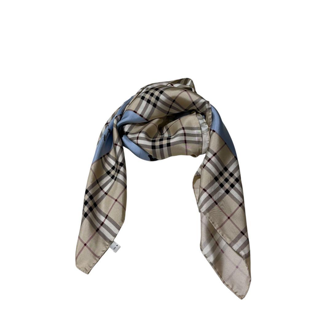 バーバリーロンドン☆大判スカーフ ノバチェック 犬 女性 散歩 シルク ブルー