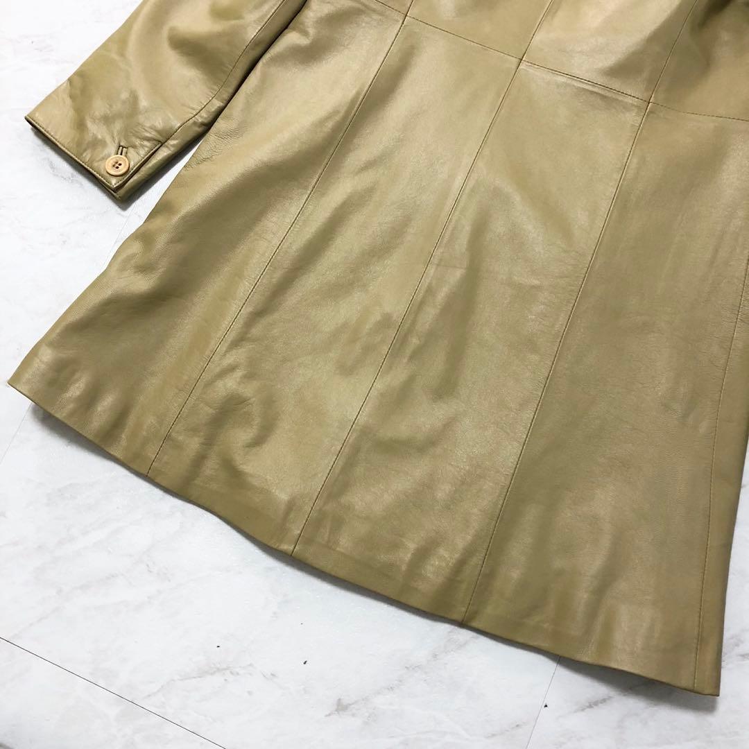 未使用級❤️BALMAIN ラムレザー　羊革　レザーコート　ノーカラー　カーキ