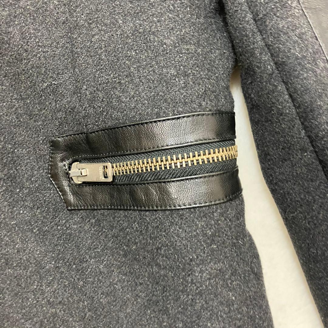 ディーゼル✨レザー切替 牛革 ウール ジップアップ 黒 チェスターコート