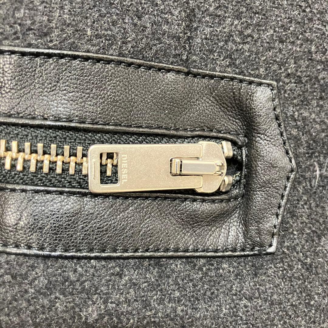 ディーゼル✨レザー切替 牛革 ウール ジップアップ 黒 チェスターコート