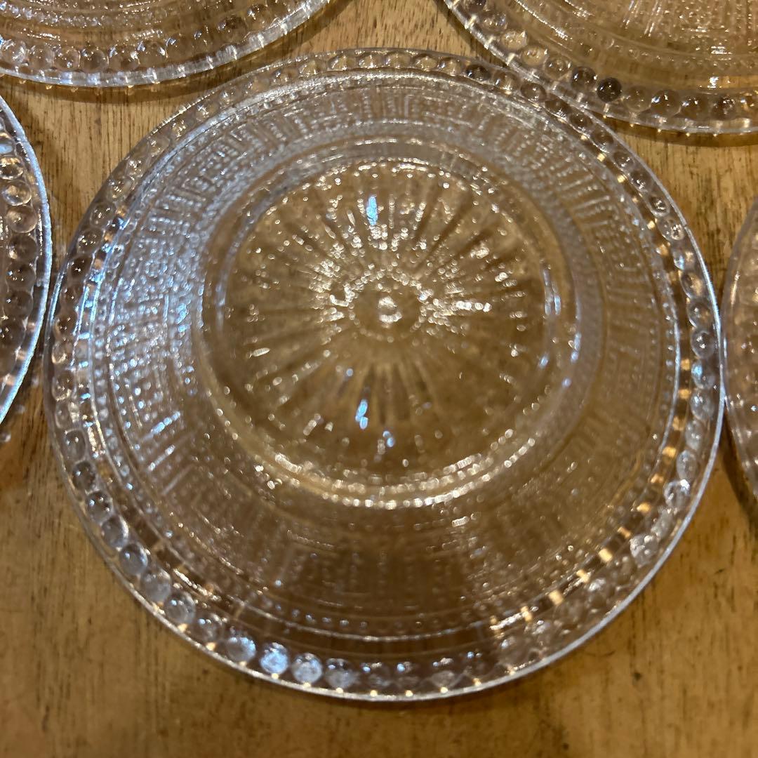 大正期プレスガラスレース皿アンティークヴィンテージ和ガラス(雷紋)五枚