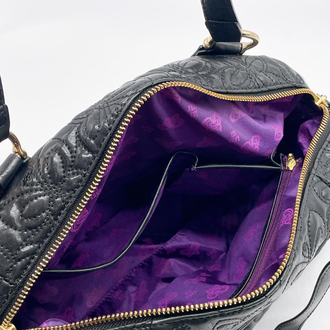 美品 ANNA SUI レザー ハンド キルティング ボストンバッグe753