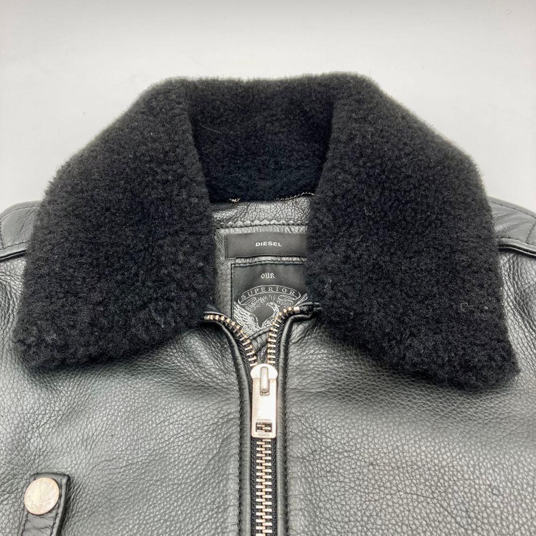 パンダ✨ DIESEL 襟ボア ライダース ジャケット シングル 黒 XS