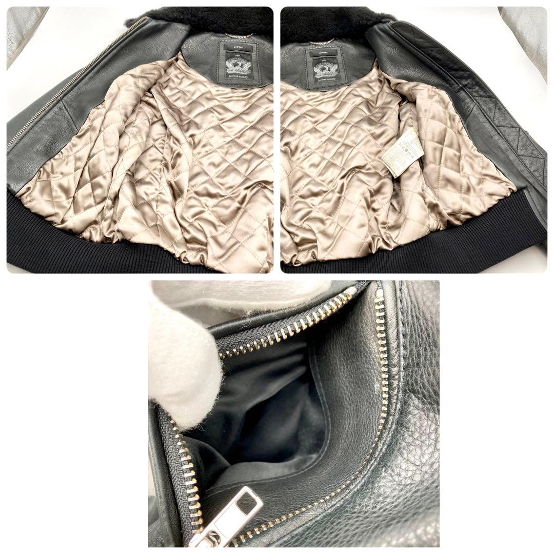 パンダ✨ DIESEL 襟ボア ライダース ジャケット シングル 黒 XS