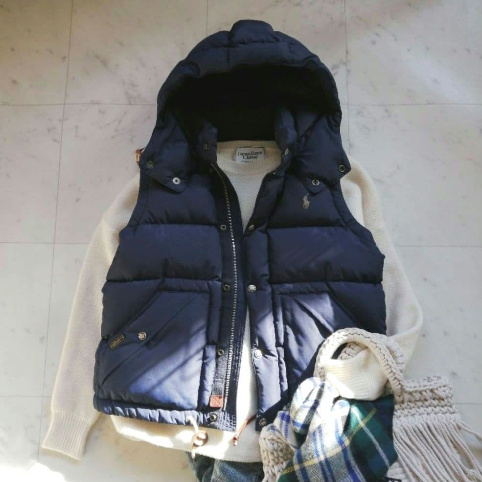 ラルフローレン フード付き ダウンベスト Lサイズ 紺 2way ポニー刺繍
