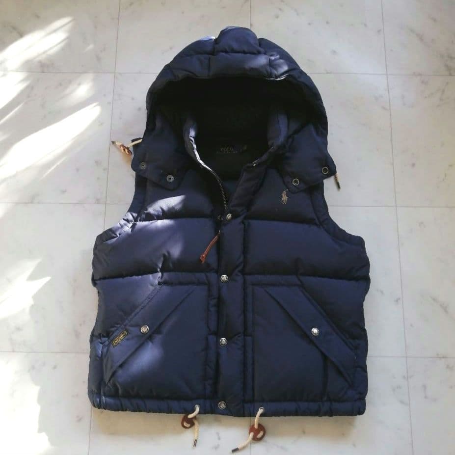 ラルフローレン フード付き ダウンベスト Lサイズ 紺 2way ポニー刺繍