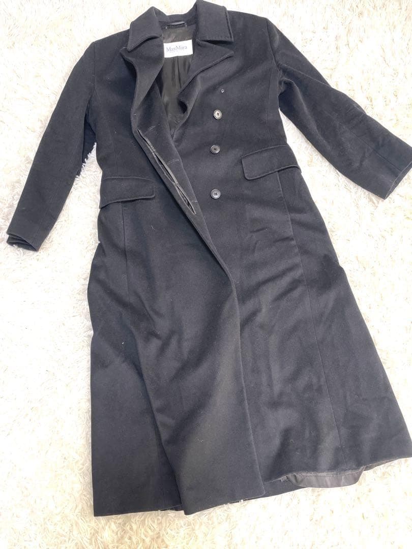 【Max Mara】白タグ　マックスマーラ 比翼ボタン　ロングコート 黒