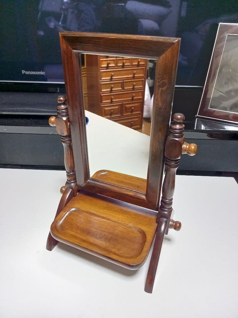 1970's　ヴィンテージ　コロニアル　ウッド　テーブル　スタンド　ミラー