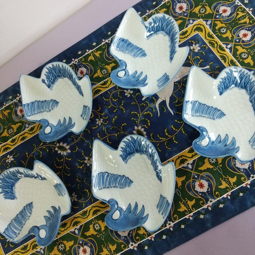 源右衛門⭐️染付鶴形 銘々皿 五枚組