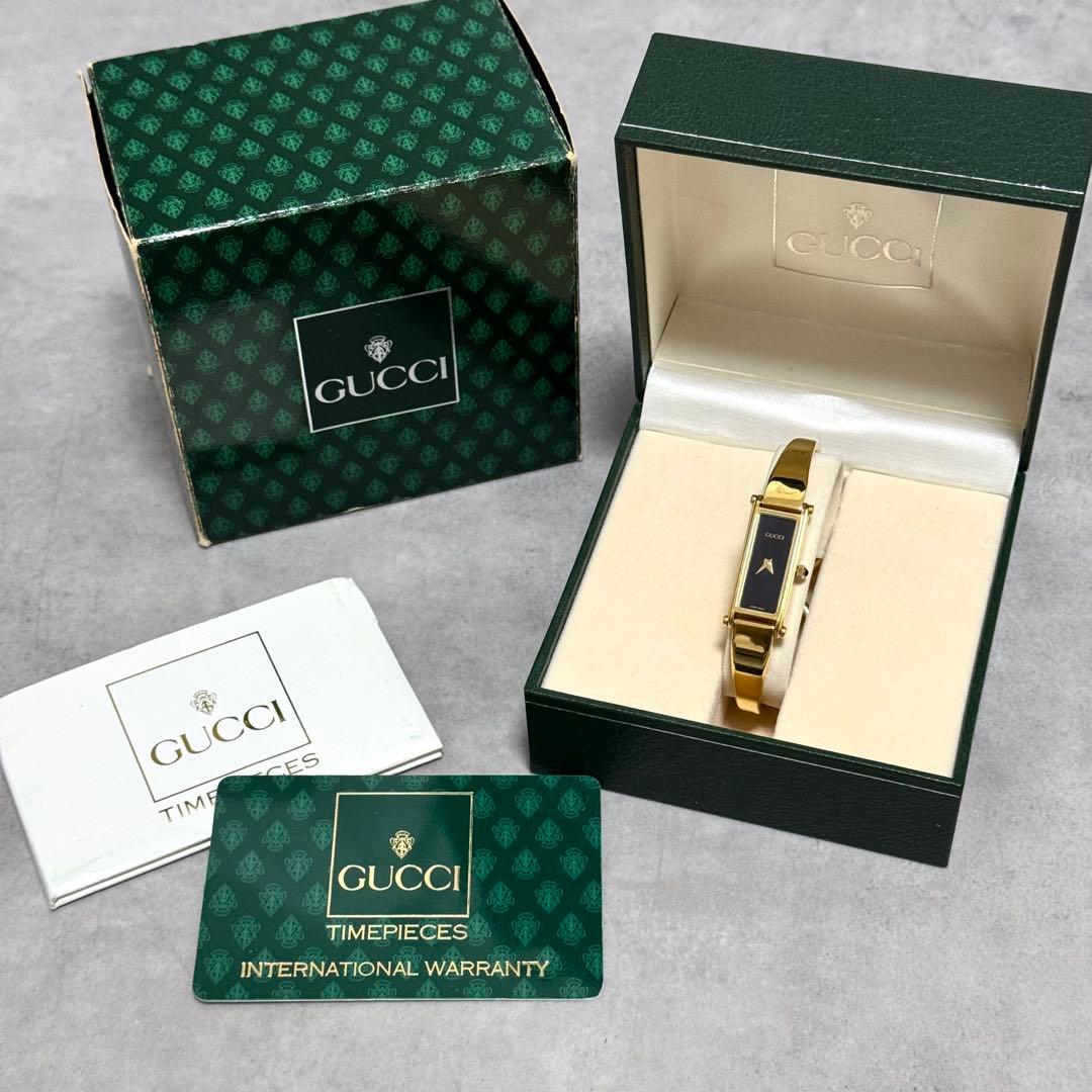 稼働品 1996年 GUCCI 1500L ゴールドブラック バングルウォッチ