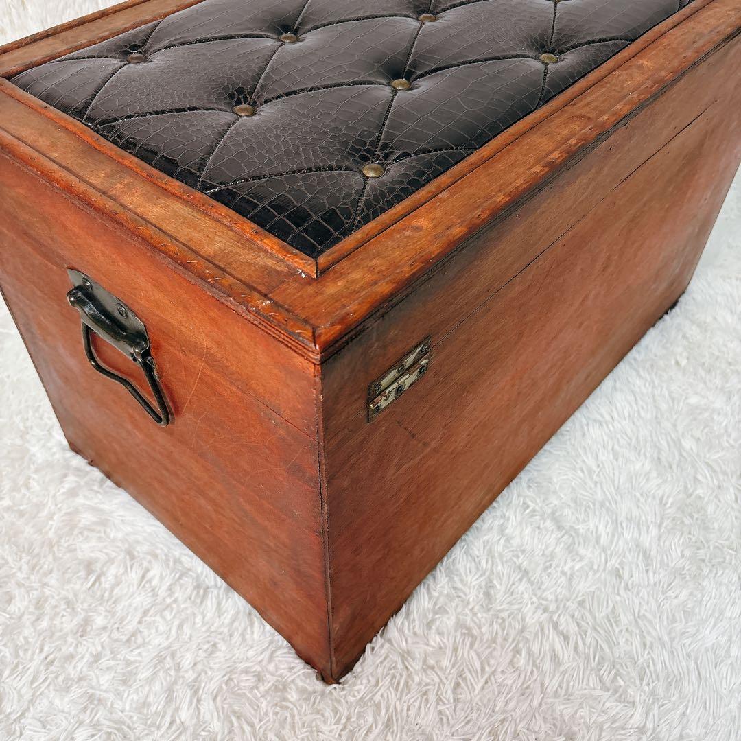 ✨送料無料✨ アンティーク スツール ボックス 収納ボックス クロコ型押し 宝箱