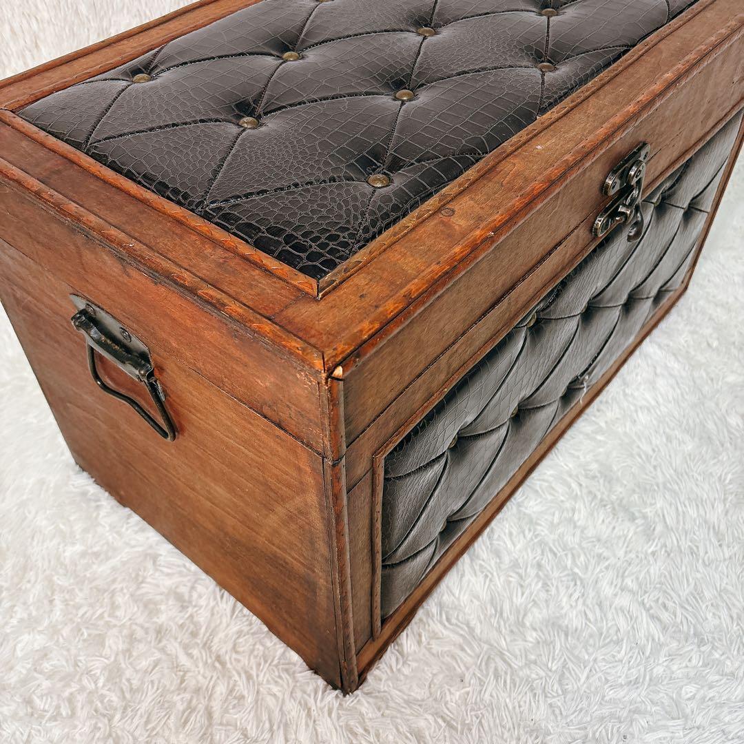 ✨送料無料✨ アンティーク スツール ボックス 収納ボックス クロコ型押し 宝箱