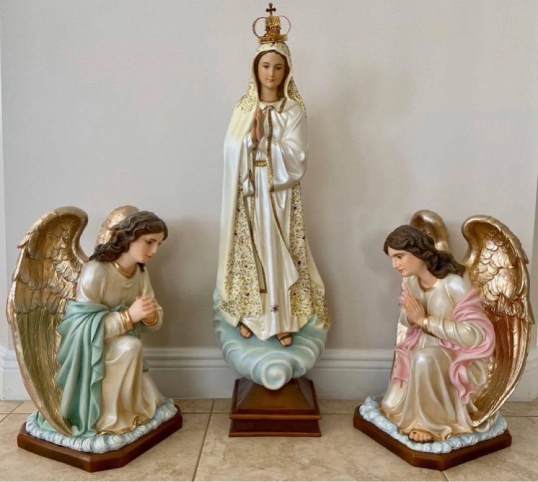 【特大90cm超希少美品】✞ファティマの聖母マリア像　家庭祭壇用　宗教彫刻