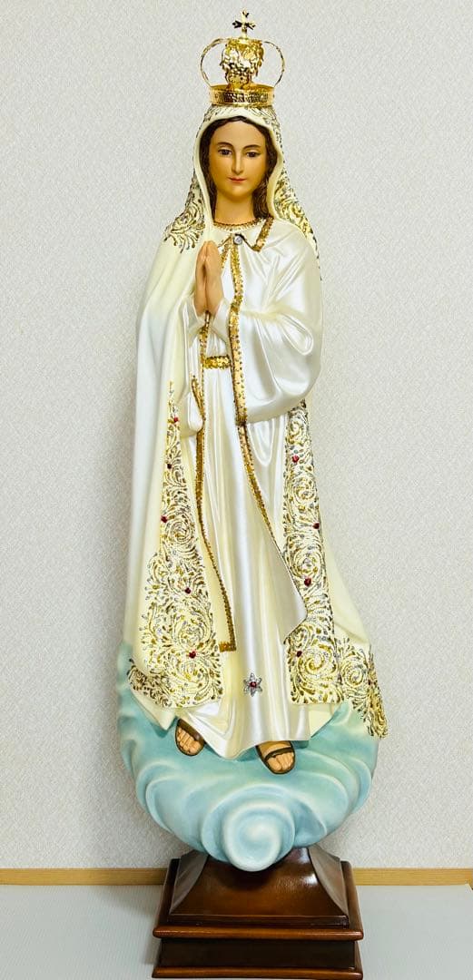 【特大90cm超希少美品】✞ファティマの聖母マリア像　家庭祭壇用　宗教彫刻