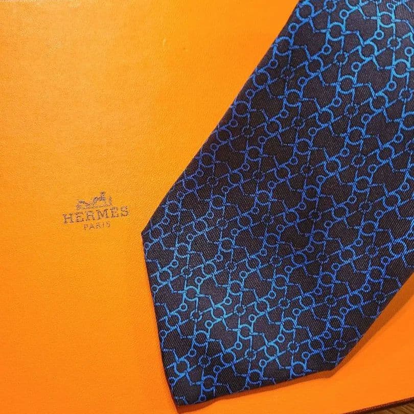 未使用 HERMES エルメス ネクタイ ブルー系