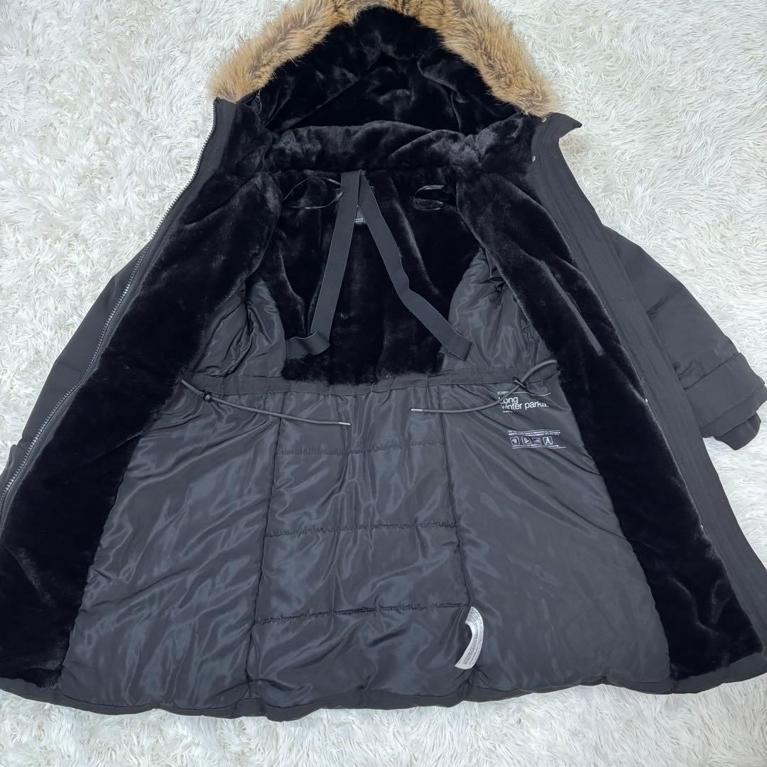 美品　ZARA ロング　コート　ダウン　黒　ファー