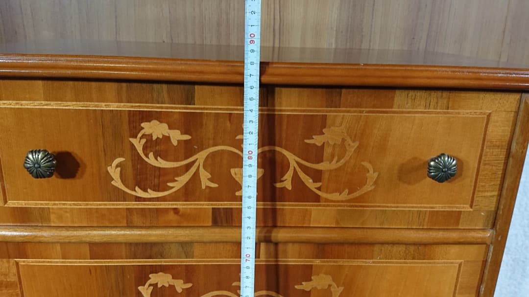 イタリア製 チェスト 5段 丸脚 象嵌 引き出し 棚 タンス アンティーク調