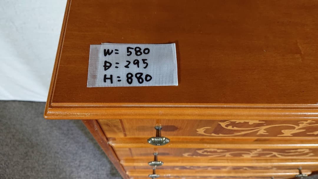 イタリア製 チェスト 5段 丸脚 象嵌 引き出し 棚 タンス アンティーク調