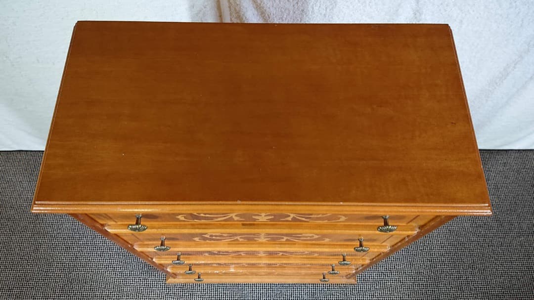 イタリア製 チェスト 5段 丸脚 象嵌 引き出し 棚 タンス アンティーク調