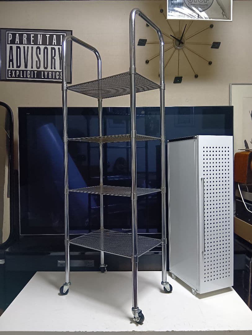 希少　1980's　スペースエイジ　パンチングメタル　ステン　シェルフ　ワゴン