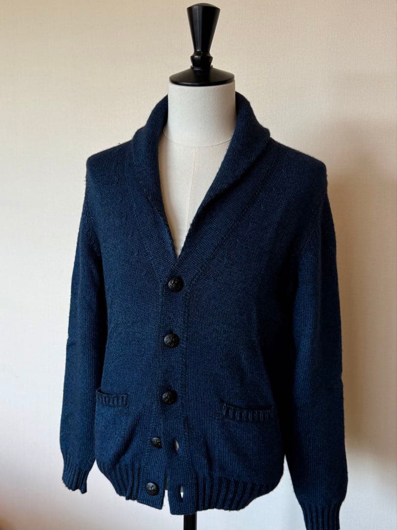 PANICALE ブルー ショールカラー カーディガン キャメル・コットン