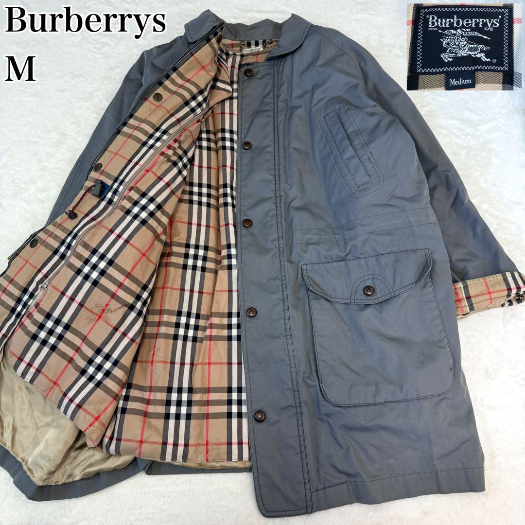 美品✨バーバリーズ　ステンカラーコート　ノバチェック　ライナー付き　グレー M